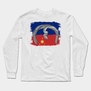 Philippine Flag Tribal line Art / Baybayin word NA Long Sleeve T-Shirt